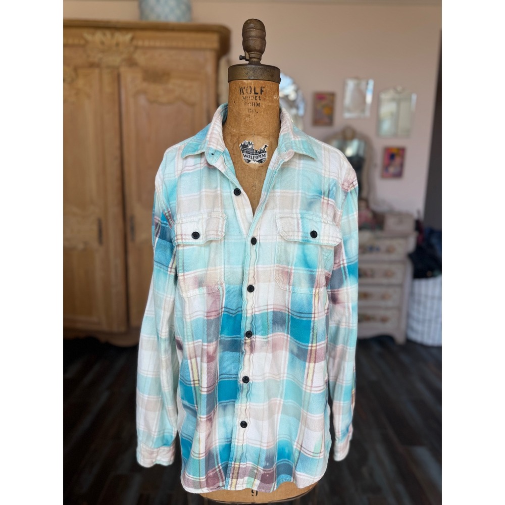Upcycled Cherub Flannel Shirt‎ Medium Love Heals Cotton Soft Plaid - Picture 6 of 7
